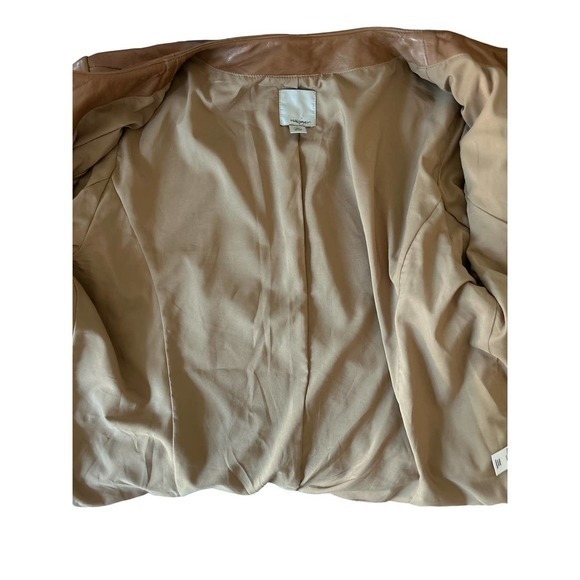 Halogen Size Large Moto Tan Genuine Leather Coat Jacket Gold Hardware - Picture 4 of 9